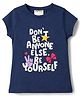 Lazy Bones Sinker Knit Half Sleeves T-Shirt With Text Print - Navy Blue