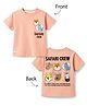 Ollypop Sinker Knit Half Sleeves Oversized T-Shirt With Animal Front & Back Print - Peach