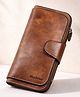MOMISY Genuine Leather Bifold Wallet with Zipper & Card Slots (Brown)