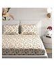 Florida Off White & Brown Floral Printed Fitted Bedsheet Set (72x78 8 Inch Pocket)