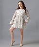 Under Fourteen Only Full Peasant Sleeves Floral Printed & Embroidered Knee Length Dress - Yellow