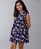 Under Fourteen Only Sleeveless Frill Detailed & Floral Printed Knee Length Dress  - Navy Blue
