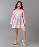 Under Fourteen Only Full Sleeves Checked & Butterfky Printed Knee Length Hooded Dress  - Pink