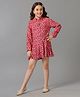 Under Fourteen Only Full Sleeves Floral Printed Mid Thigh Length Dress - Coral