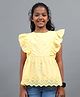 Under Fourteen Only Sleeveless Frill Detailed & Schiffli Embroidered Top - Yellow