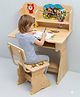 Purple Tots Wooden Kids Study Table & Chair Set with Abacus and Learning Clock Masha and the Bear Cartoon Print - Brown