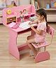 Purple Tots Wooden Kids Study Table & Chair Set with Abacus and Learning Clock Disney Snow White Princess Cartoon Print - Pink