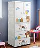 Purple Tots 6 Layer Kids Foldable Wardrobe  Plastic Almirah Storage Cabinet with Shelves & 3 Drawers, Cute Bear Design (White)