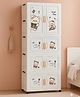 Purple Tots Foldable Plastic Wardrobe  4-Tier Storage Cabinet with Doors & Wheels, Space-Saving Organizer for Home, Bear Print (Off White)