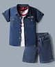 Babyhug Single Jersey Knit Denim Half Sleeves Shirt & Shorts Set With Text Print Inner Tee - Blue