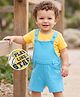 Doodle Poodle 100% Cotton Knit Half Sleeves Sports Theme Printed T-Shirt & Dungaree Set - Yellow & Light Blue