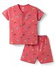 Pink Rabbit Sinker Knit Half Sleeves Co-Ord T-Shirt & Shorts Night-Suit With Dino Print - Red