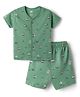 Pink Rabbit Sinker Knit Half Sleeves Co-Ord T-Shirt & Shorts Night Suit With Ship Print - Green