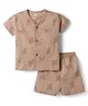 Pink Rabbit Sinker Knit Half Sleeves Co-Ord T-Shirt & Shorts Night-Suit With Cycle Print - Beige