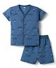 Pink Rabbit Sinker Knit Half Sleeves T-Shirt & Shorts Night-Suit With Car Print - Blue