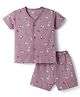 Pink Rabbit Sinker Knit Half Sleeves Co-Ord T-Shirt & Shorts Night-Suit With Car & Giraffe Print - Mauve