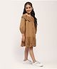 Spunkies Cotton Woven Full Sleeves Lace Detailed Dress - Brown