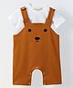 Spunkies Cotton Jersey Knit Bear Face Embroidered Dungaree With Half Sleeves Solid Tee - Brown