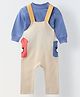 Spunkies Cotton Jersey Knit Dog  Face Applique Detailed Dungaree With Full Sleeves Solid Tee - Beige