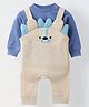 Spunkies Cotton Jersey Knit Lion Face Designed Dungaree With Full Sleeves Solid Tee - Beige