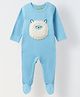 Spunkies Cotton Jersey Knit Full  Sleeves Sheep Applique Detailed Rompers - Blue