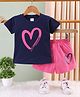 NUTTY BUTTY Sinker Knit Half Sleeves Heart Printed Top & Shorts Set - Pink