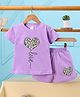 NUTTY BUTTY Sinker Knit Half Sleeves Heart & Love Text Printed Top & Shorts Set - Purple