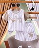 NUTTY BUTTY Sinker Knit Half Sleeves Typography Printed Striped Tee & Shorts Set - Beige