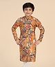 KISAH Cotton Blend Woven Full Sleeves Abstract Printed Kurta - Mustard