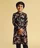 KISAH Cotton Blend Woven Full Sleeves Abstract Printed Kurta - Black