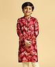 KISAH Cotton Blend Woven Full Sleeves Abstract Printed Kurta - Maroon