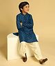 KISAH Cotton Blend Woven Full Sleeves Texture Checked Kurta Patiala Set - Turquoise Blue