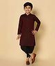 KISAH Blend Woven Full Sleeves Floral Enbroidered Kurta & Dhoti Set - Maroon