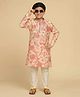 KISAH Blended Woven Full Sleeves Leaves & Floral Printed Kurta & Pyjama Set - Multi Colour