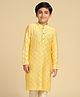 KISAH Cotton Blend Woven Full Sleeves Checked & Sequins Embellished Kurta - Yellow