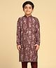 KISAH Cotton Blend Woven Full Sleeves Abstract Printed Kurta - Maroon