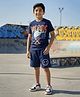 Ninos Dreams Single Jersey Knit Half Sleeves Graffiti Style Cool Boys Text Printed Tee & Shorts Set - Navy Blue