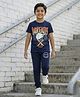 Ninos Dreams Single Jersey Knit Half Sleeves Graffiti Style Cool Boys Text Printed Tee & Joggers Set - Navy Blue