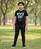 Ninos Dreams Single Jersey Knit Half Sleeves Never Give Up Text Printed Tee & Joggers Set - Black