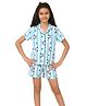 Ninos Dreams Single Jersey Knit Half Sleeves Panda Printed Coordinating Shirt & Shorts Night Suit - Light Blue