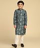 KISAH Cotton Blend Woven Full Sleeves Abstract Printed Kurta & Pyjama Set - Blue