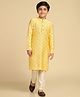 KISAH Cotton Blend Woven Full Sleeves Checked & Sequins Embellished Kurta & Pyjama Set - Yellow
