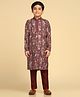 KISAH Cotton Blend Woven Full Sleeves Abstract Printed Kurta Pyjama Set - Maroon