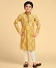 KISAH Cotton Blend Woven Full Sleeves Abstract Printed Kurta & Pyjama Set - Yellow
