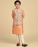 KISAH Cotton blend Woven Full Sleeves Solid Kurta & Pyjama With Thread Work Embroidered Printed Jacket Set - Maroon