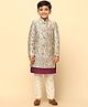 KISAH Blended Woven Full Sleeves Solid Kurta & Pyjama With Floral Printed Sherwani Set - Multi Colour