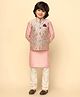KISAH Blended Woven Full Sleeves Solid Kurta & Pyjama With Floral Printed Jacket Set - Multi Colour