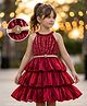 Hola Bonita Woven Sleeveless Sequinned Layered Party Wear Dress With Belt - Wine