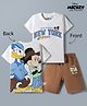 Babyhug Disney 100% Cotton Knit Half Sleeves T-Shirt & Shorts Set With Mickey Mouse & Friends Graphic - White & Tan
