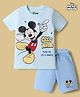 Babyhug Disney 100% Cotton Knit Half Sleeves T-Shirt & Shorts Set With Mickey Mouse Graphics - Light Blue